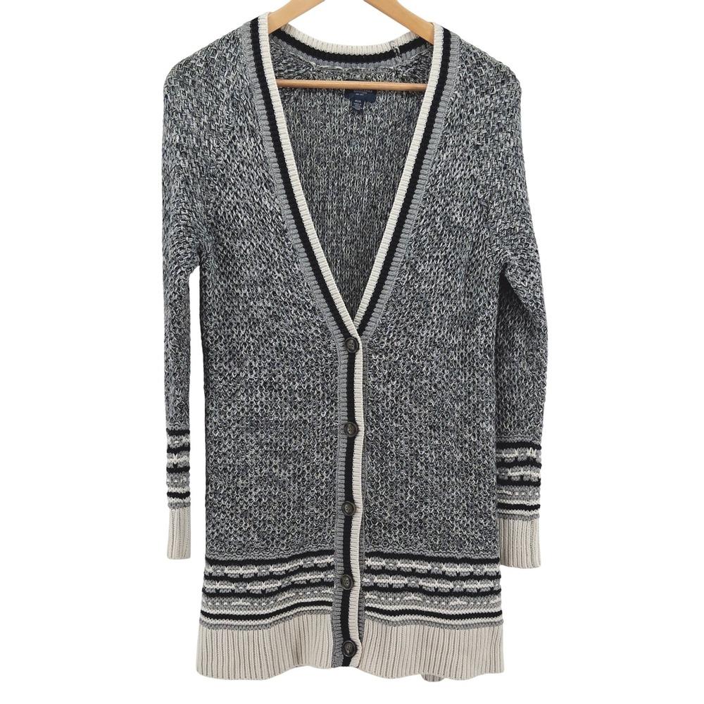 American Eagle Outfitters Womens M Gray Marled Longline Cardigan Button Front